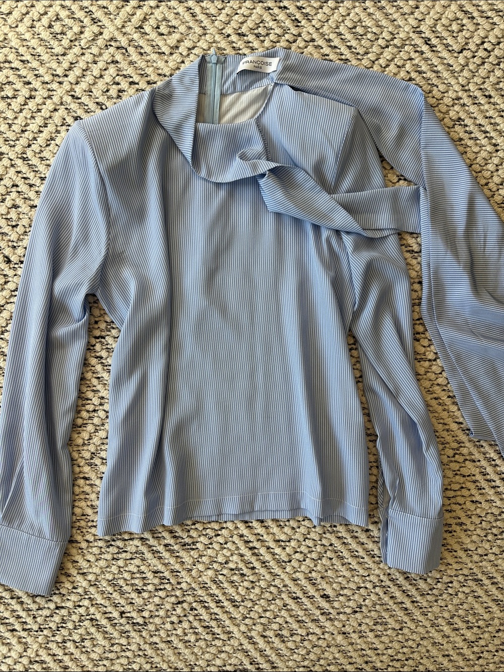 Light Blue Tie-Neck Long-Sleeve Blouse by